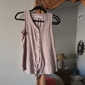 Rose & Olive Striped Sleeveless Button-Down Top